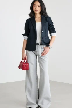 Blazer slim in raso di cotone - Nero