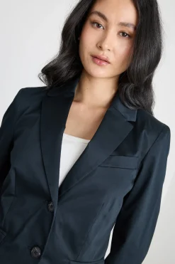 Blazer slim in raso di cotone - Nero