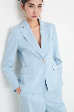 Blazer slim in tela - Azzurro