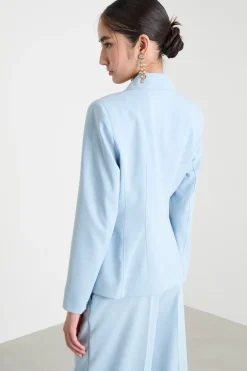 Blazer slim in tela - Azzurro