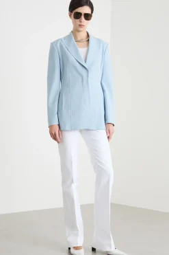 Blazer slim in tela chiné - Azzurro