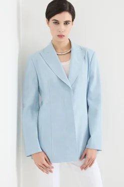 Blazer slim in tela chiné - Azzurro