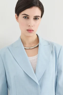 Blazer slim in tela chiné - Azzurro