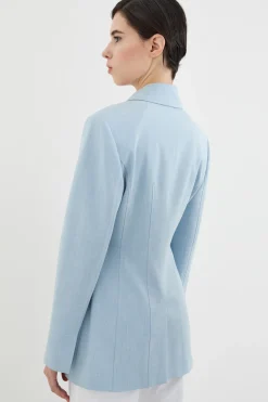 Blazer slim in tela chiné - Azzurro
