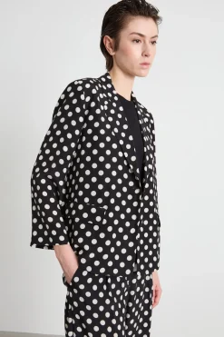 Blazer stampato con cintura - Bianco Nero