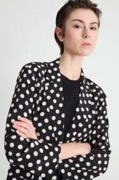 Blazer stampato con cintura - Bianco Nero