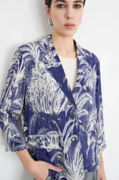 Blazer stampato con cintura - Blu Bianco