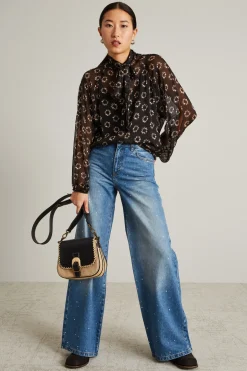 Blusa in chiffon con fiocco - Nero