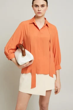 Blusa in crépe con foulard - Arancione