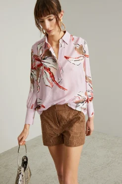 Blusa in crêpe de Chine stampata - Rosa Bianco