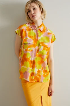 Blusa in crêpe di seta - Arancione Rosa Verde