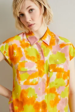 Blusa in crêpe di seta - Arancione Rosa Verde