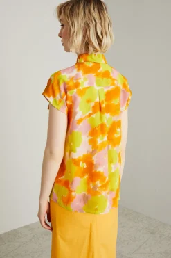 Blusa in crêpe di seta - Arancione Rosa Verde