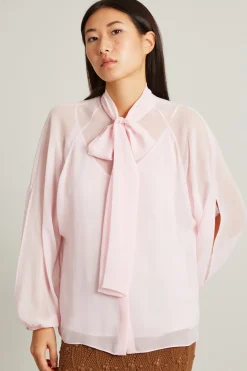 Blusa in georgette con fiocco - Rosa Pastello