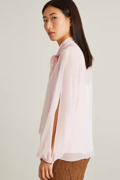 Blusa in georgette con fiocco - Rosa Pastello