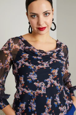 Blusa in georgette stampata - Blu Notte