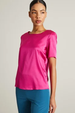 Blusa in raso di seta - Fuxia