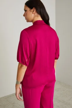 Blusa in raso martellato - Fuxia
