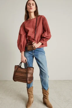 Blusa in taffetà con bottoni - Rosa Antico