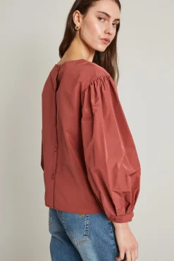 Blusa in taffetà con bottoni - Rosa Antico