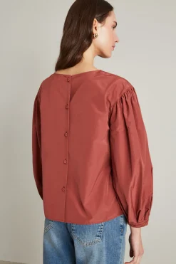 Blusa in taffetà con bottoni - Rosa Antico