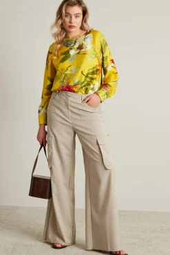 Blusa in twill di seta stampato - Giallo