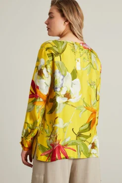 Blusa in twill di seta stampato - Giallo