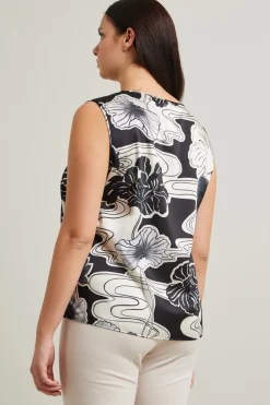 Blusa in twill stampata - Nero Bianco