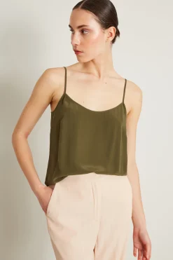 Blusa incrociata in pura seta - Verde Kaki