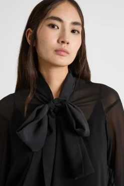 Blusa a foulard in georgette - Nero