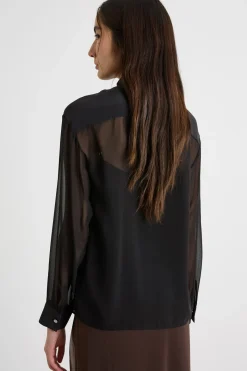 Blusa a foulard in georgette - Nero