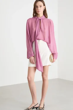 Blusa a mantella con foulard - Lilla