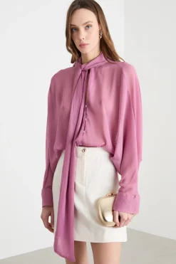 Blusa a mantella con foulard - Lilla
