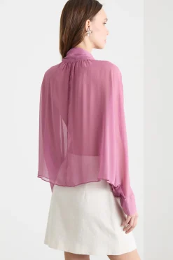 Blusa a mantella con foulard - Lilla