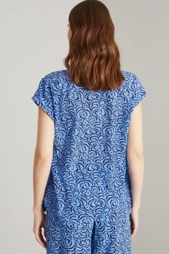 Blusa a mezze maniche in seta - Blu Nero