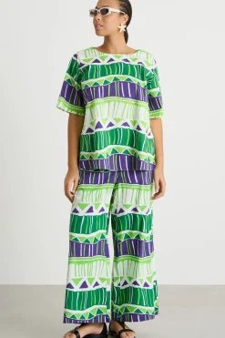 Blusa ampia in popeline - Verde Viola Bianco