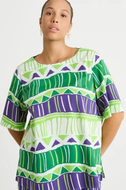 Blusa ampia in popeline - Verde Viola Bianco