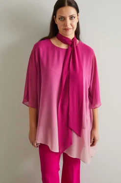 Blusa asimmetrica in georgette - Rosa Fuxia