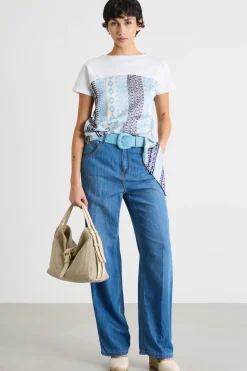 Blusa bimateriale - Azzurro Blu Bianco