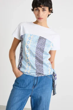 Blusa bimateriale - Azzurro Blu Bianco