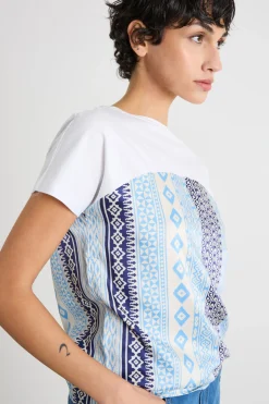 Blusa bimateriale - Azzurro Blu Bianco