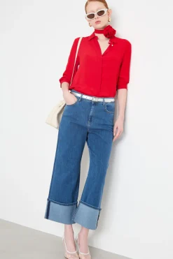 Blusa con applicazione a fiore - Rosso