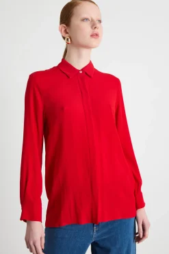 Blusa con applicazione a fiore - Rosso