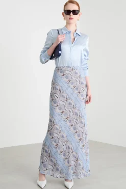 Blusa con bottoni nascosti - Azzurro