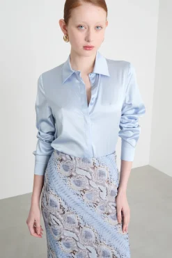 Blusa con bottoni nascosti - Azzurro