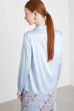 Blusa con bottoni nascosti - Azzurro