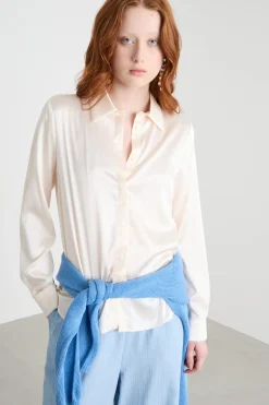 Blusa con bottoni nascosti - Bianco