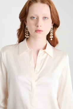 Blusa con bottoni nascosti - Bianco