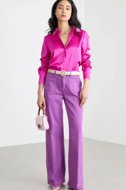 Blusa con bottoni nascosti - Fuxia