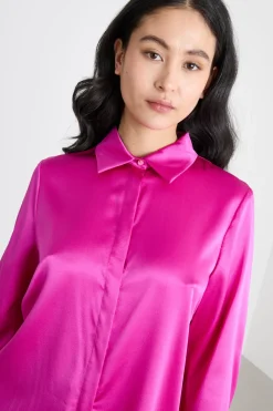 Blusa con bottoni nascosti - Fuxia